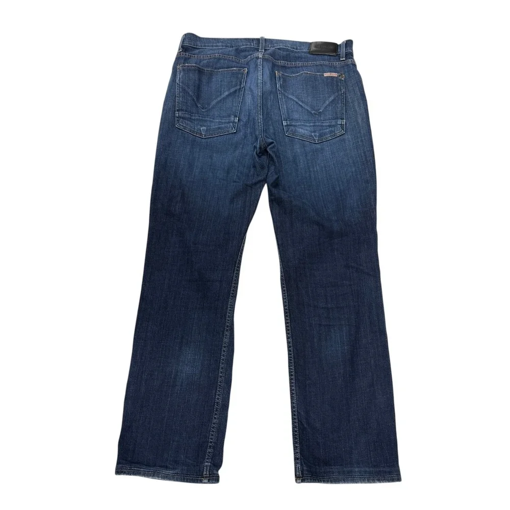 Hudson Wilde Relaxed Straight Jeans Mens 34 x 30 Dark Wash Blue Button Fly